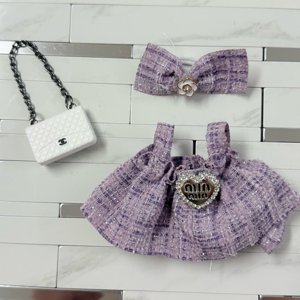 Charming Purple Doll Dress Set with Bow and Bag